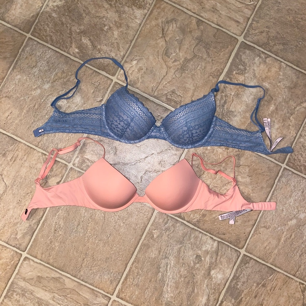 VS Lace and Smooth Women's Bra Set - Blue and Pink